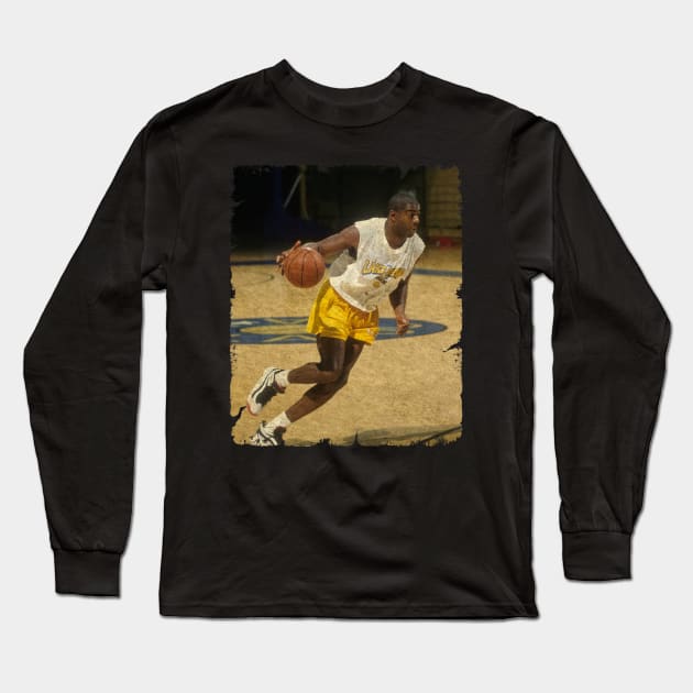 Magic Johnson During a Lakers Practice, 1997 Long Sleeve T-Shirt by Wendyshopart